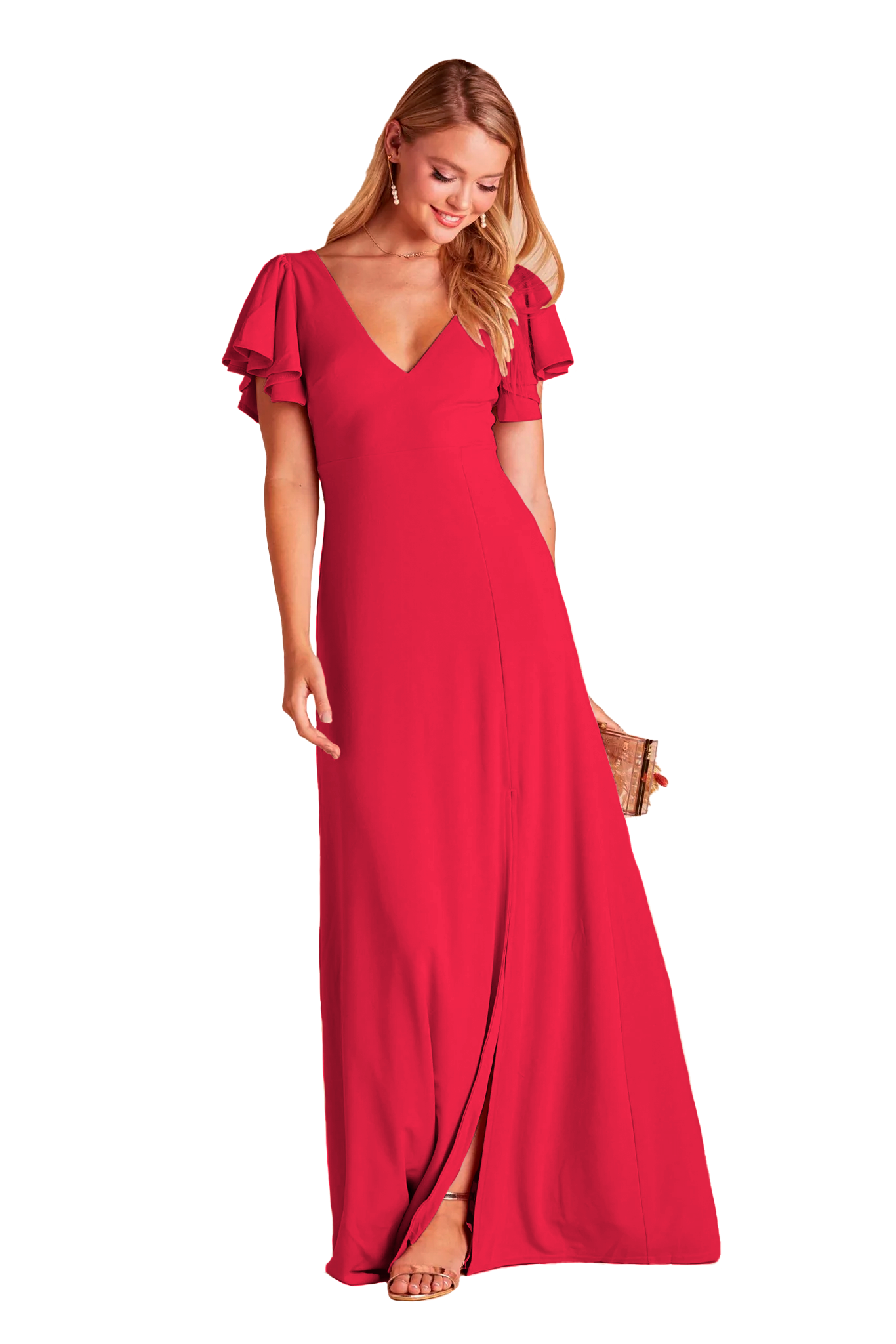 Vestido cuello V olanes en las mangas y abertura