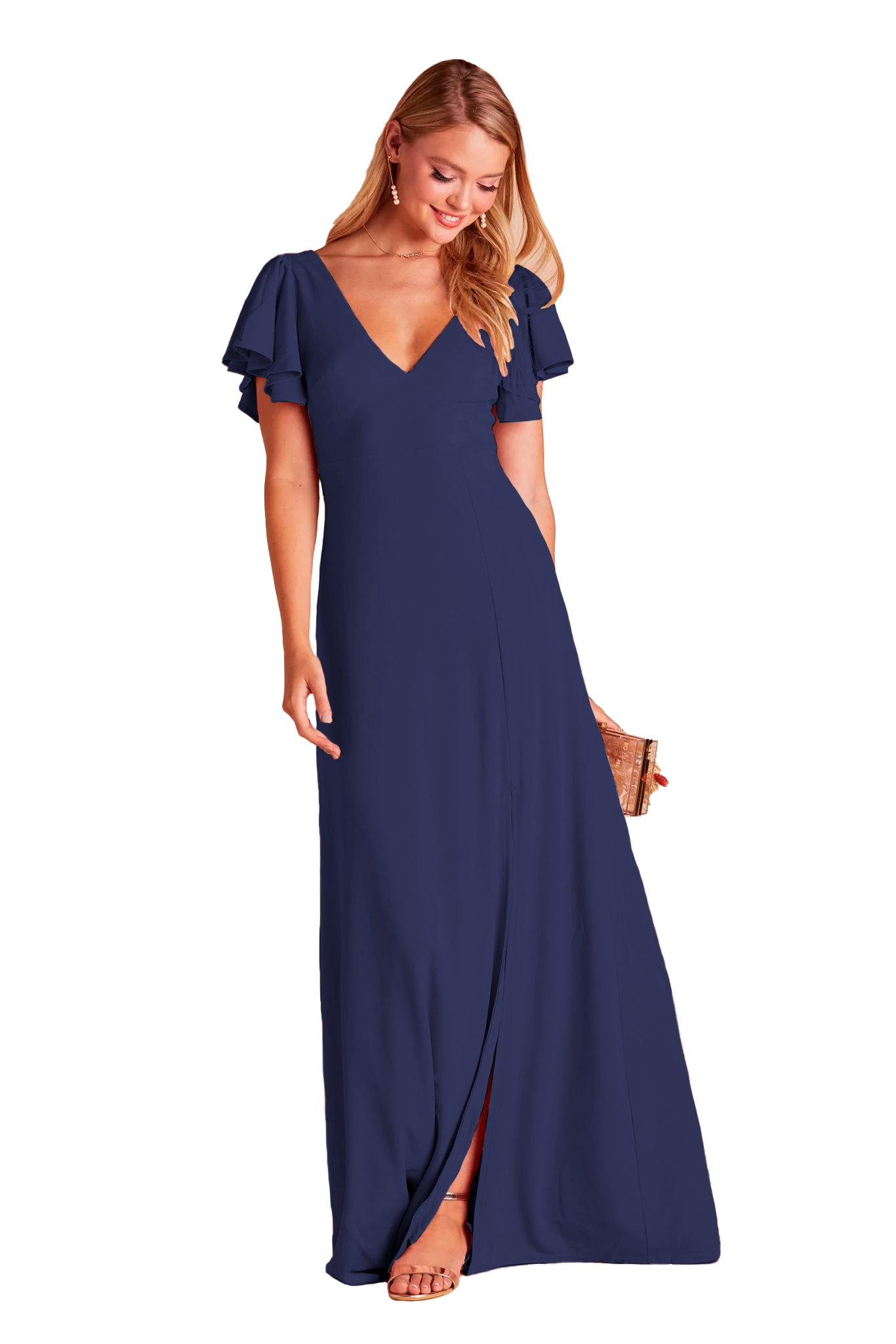 Vestido cuello V olanes en las mangas y abertura