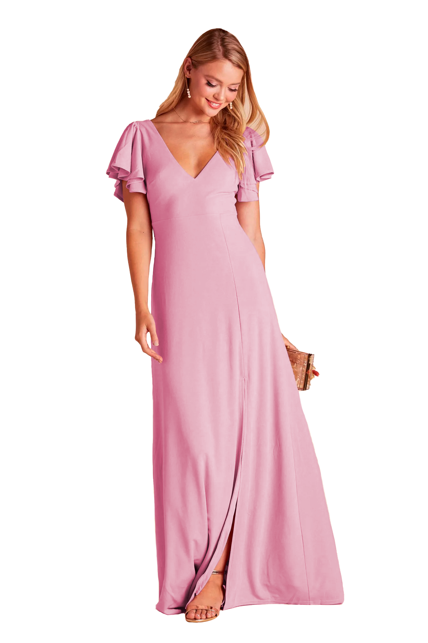 Vestido cuello V olanes en las mangas y abertura