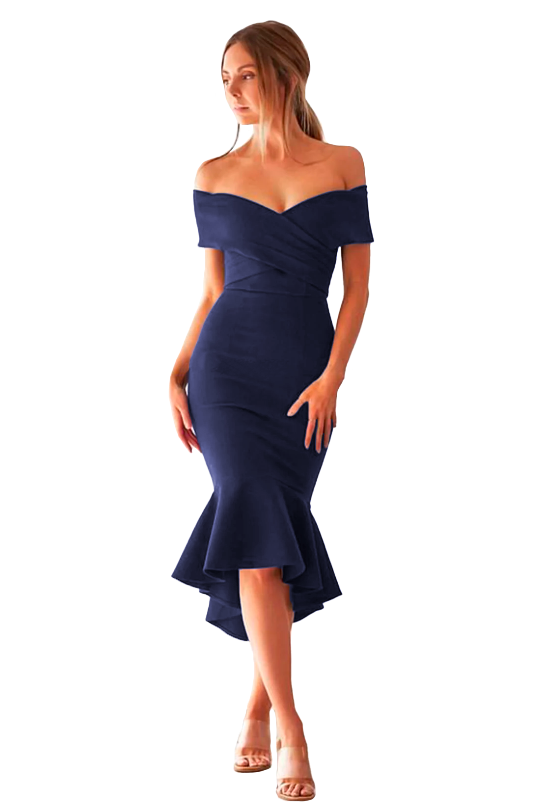 Vestido ajustado elegante con cruze y olan