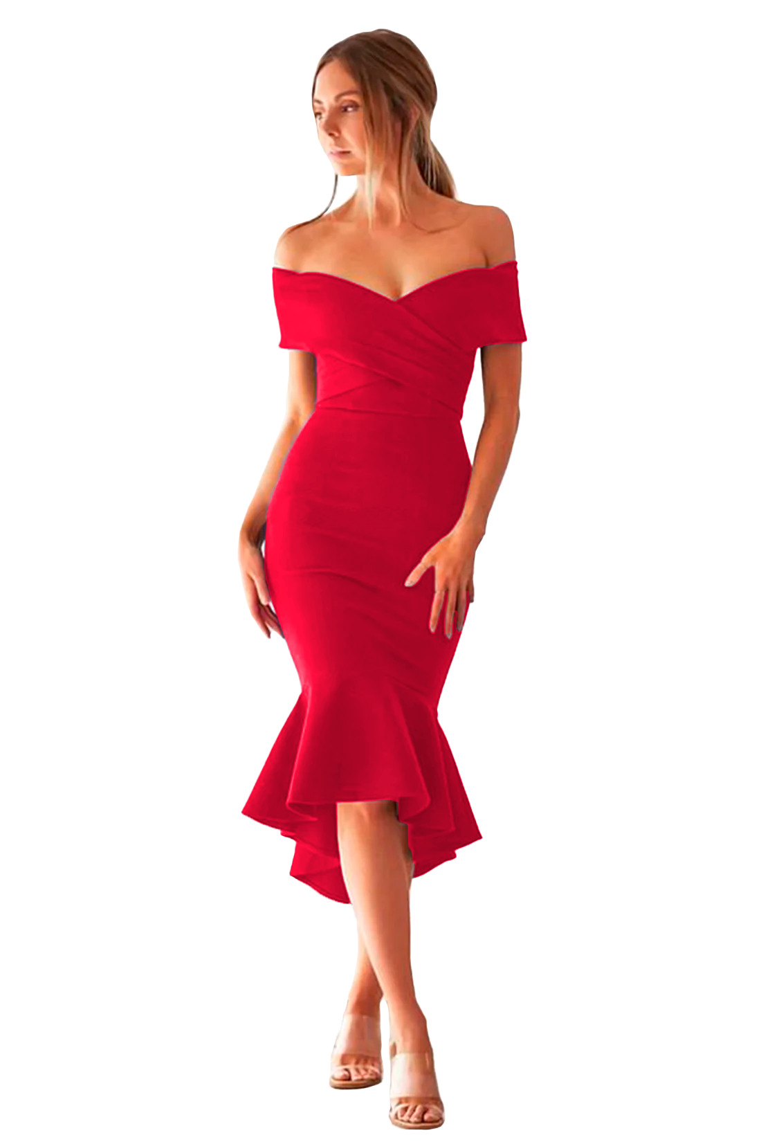Vestido ajustado elegante con cruze y olan