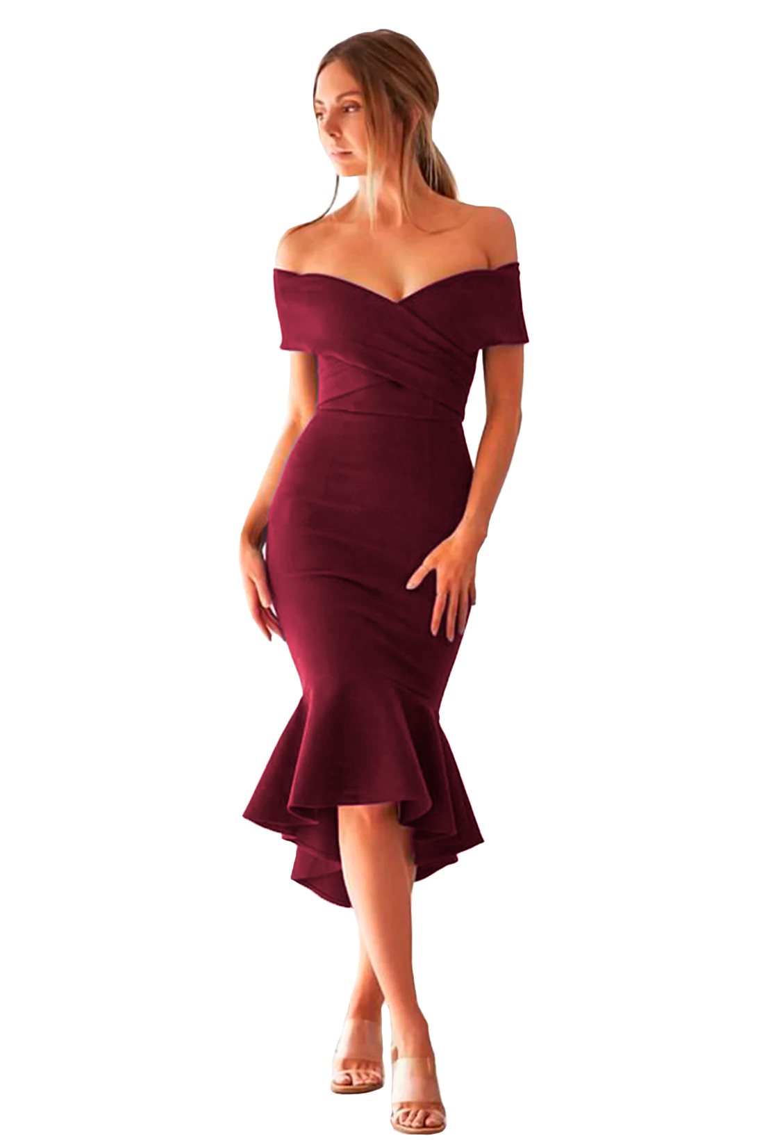Vestido ajustado elegante con cruze y olan
