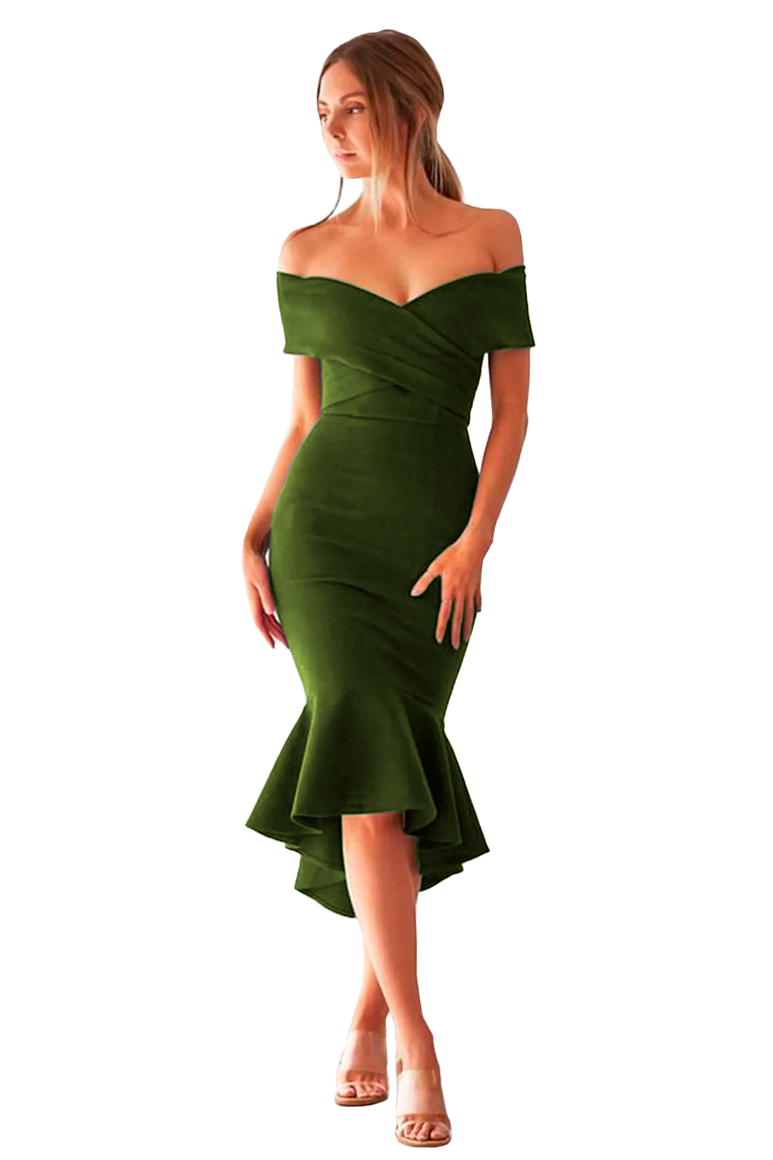 Vestido ajustado elegante con cruze y olan