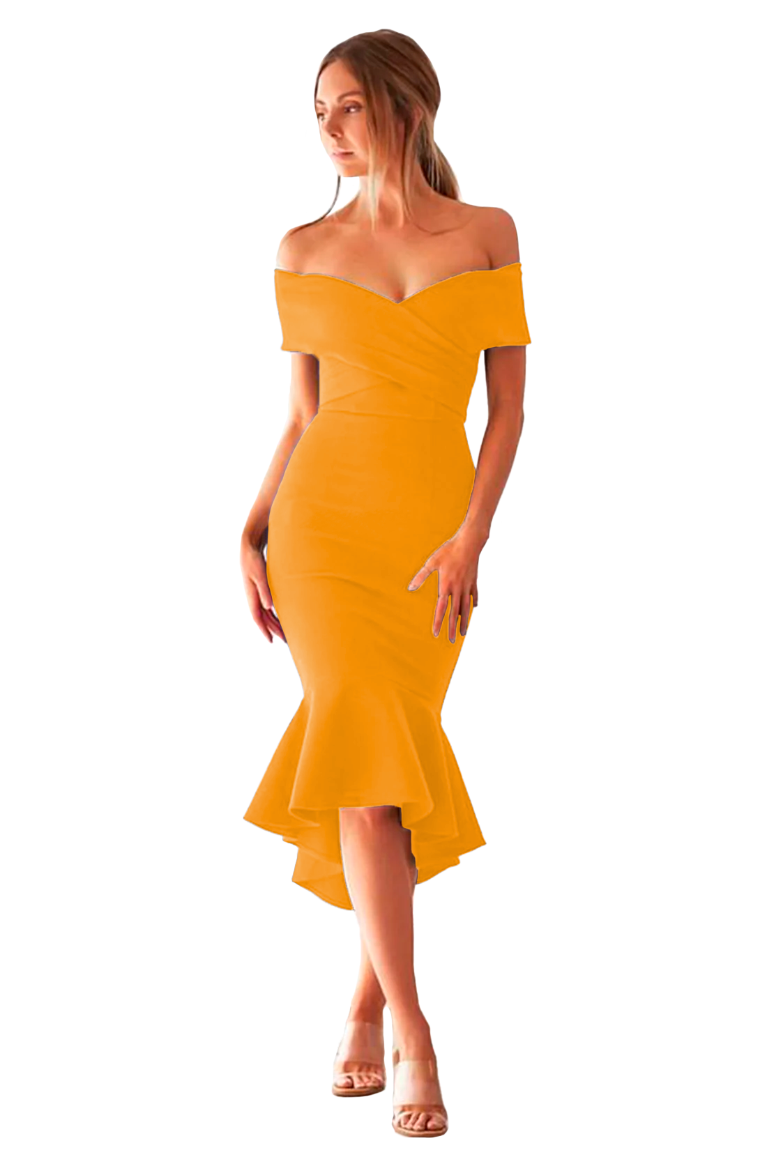 Vestido ajustado elegante con cruze y olan
