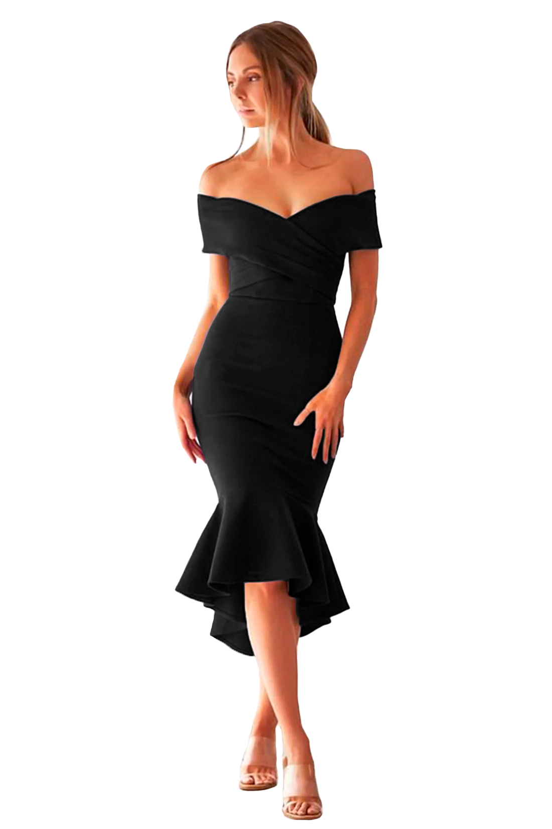 Vestido ajustado elegante con cruze y olan