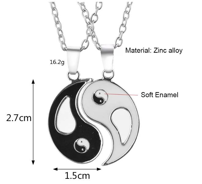 MADIOLA. Collar yin yang básico, collar pareja enamorados, amistad blanco y negro opuestos. Ying Yang
