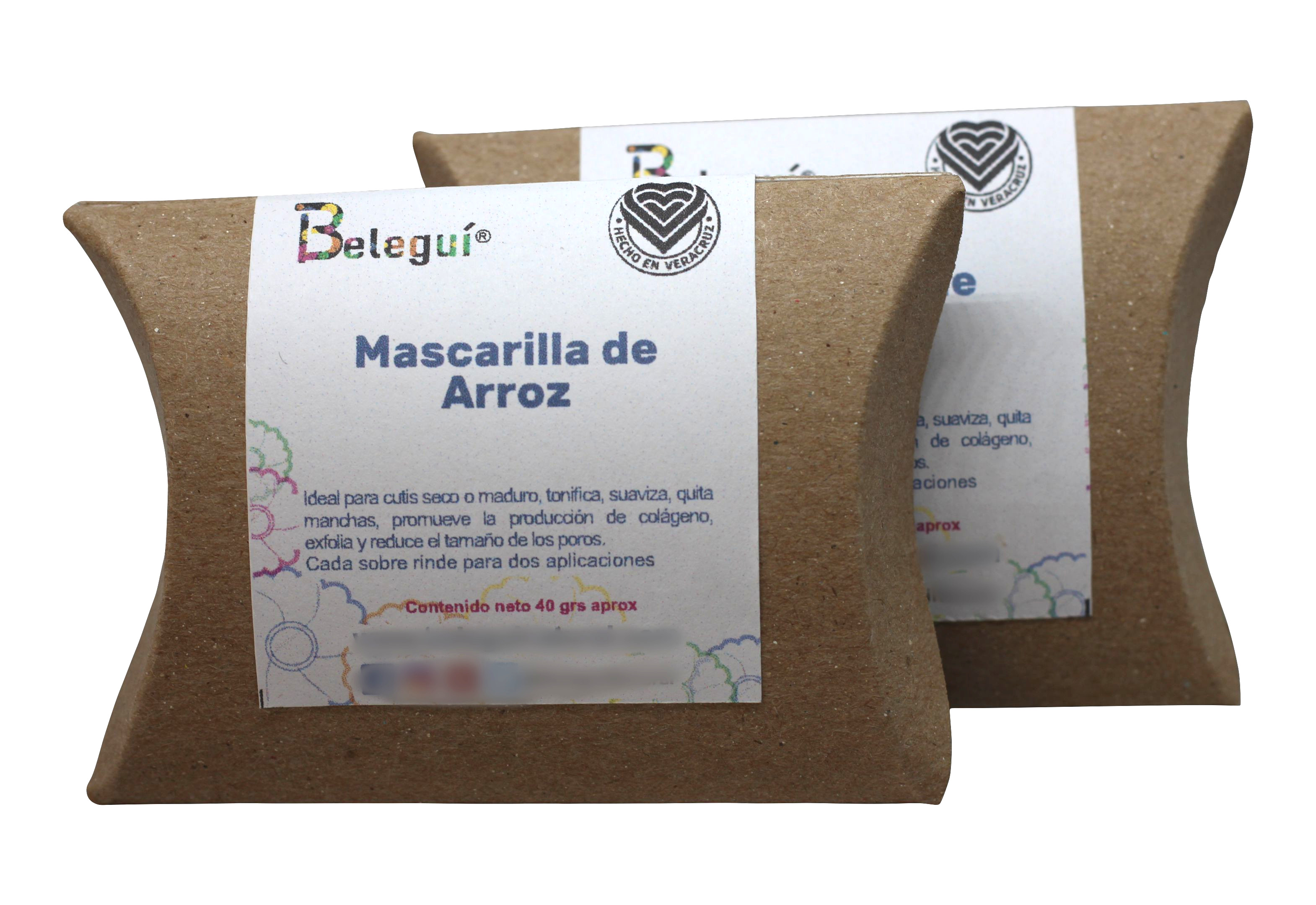 Mascarilla Polvo de Arroz, Beleguí. 40 grs 2 paquetes. Natural 100%