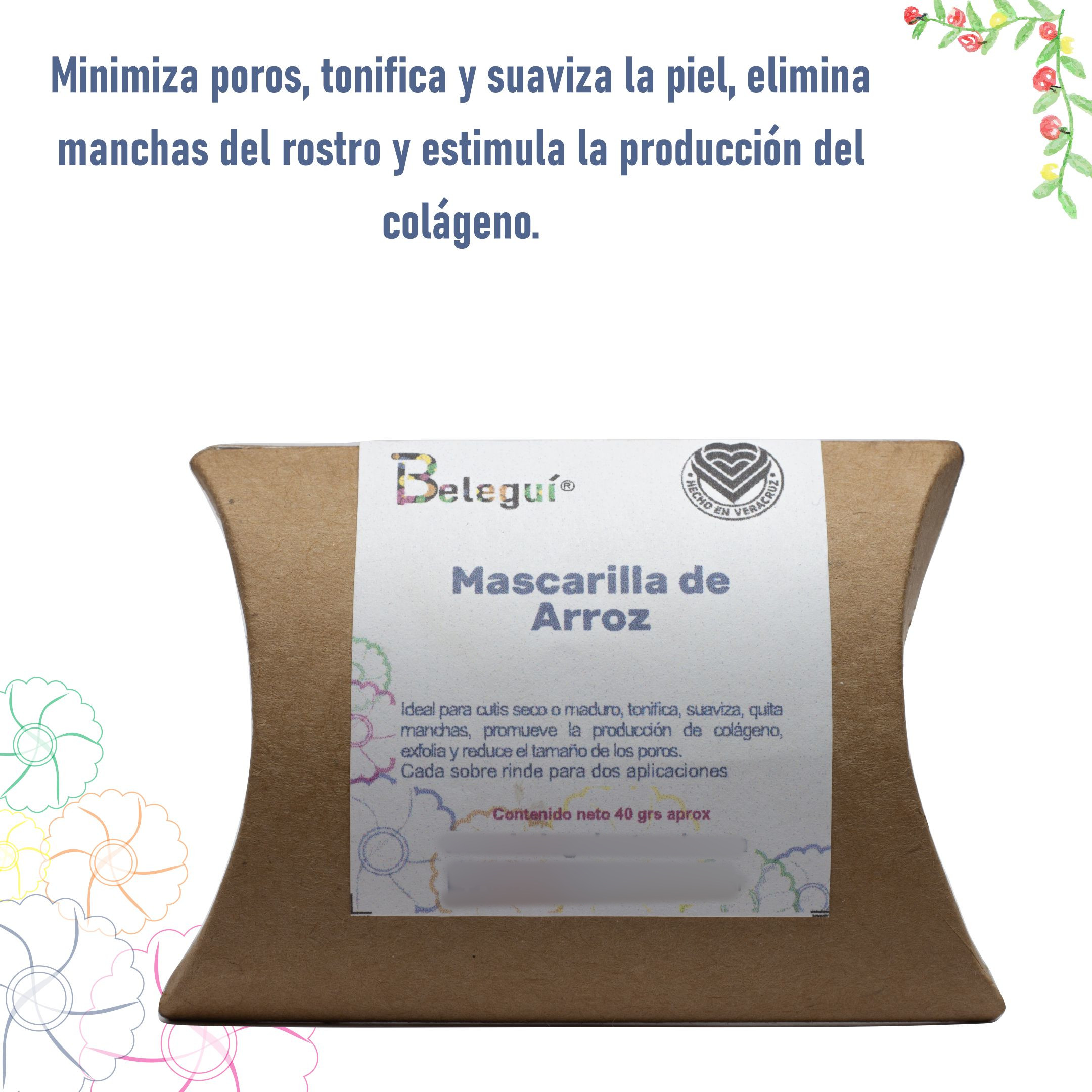 Mascarilla Polvo de Arroz, Beleguí. 40 grs 2 paquetes. Natural 100%