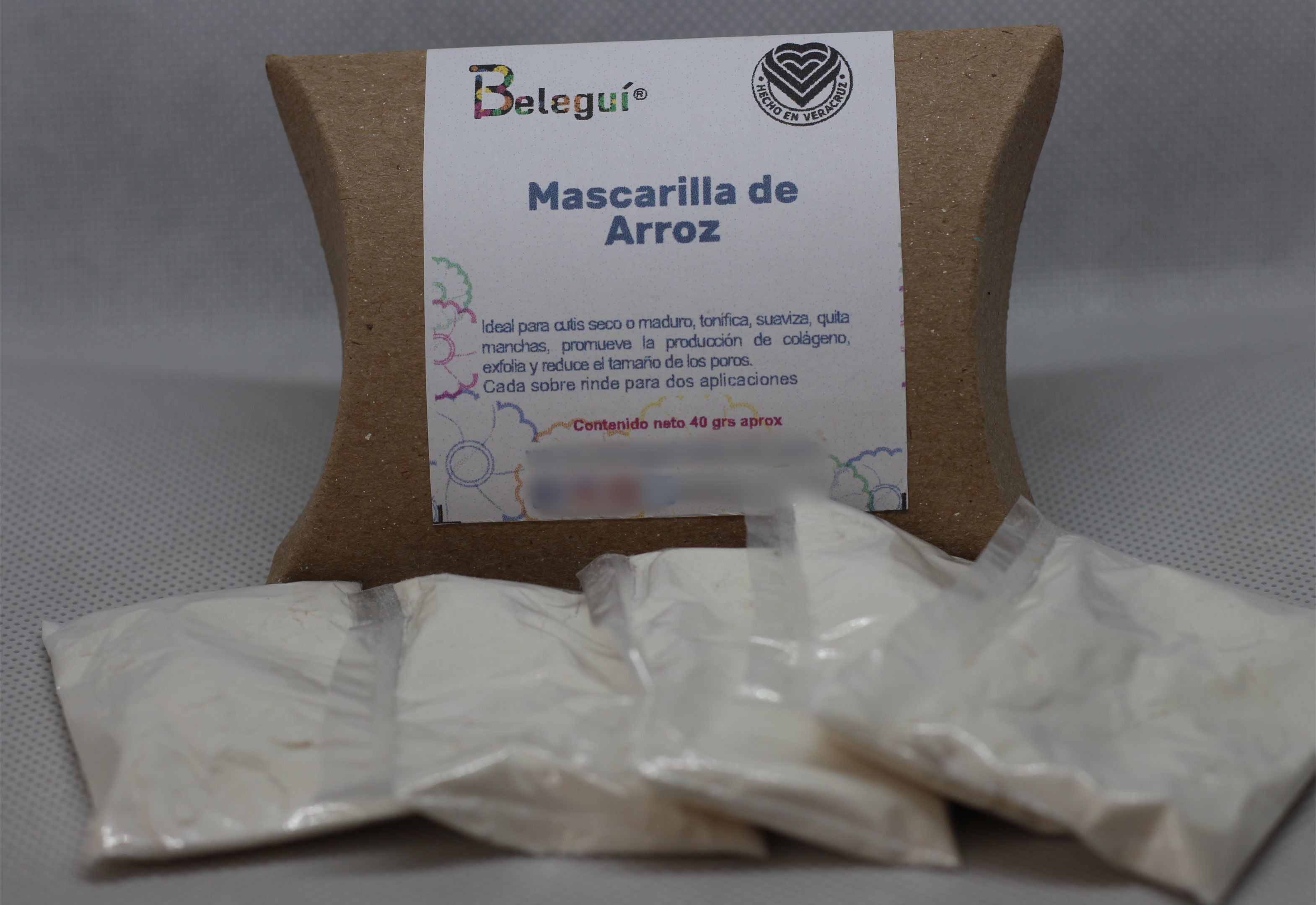Mascarilla Polvo de Arroz, Beleguí. 40 grs 2 paquetes. Natural 100%