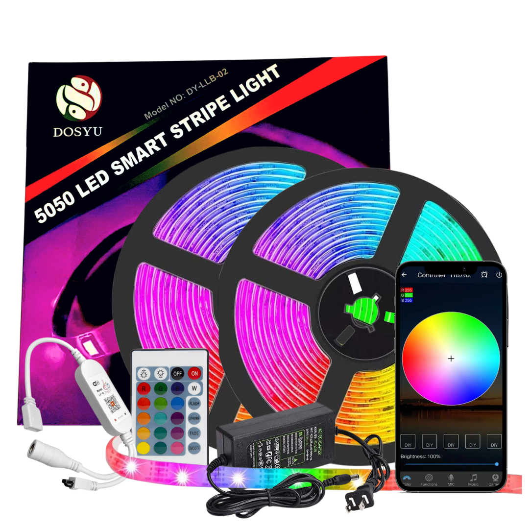Tira Led Wifi RGB 5050 10 Metros 2 Rollos de 5 M Anti Agua Compatible Con Alexa Google Assistant Siri DOSYU