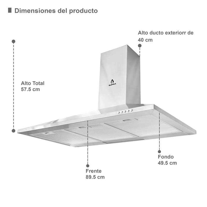 COMBO con campana de pared 90cm, parrilla eléctrica y parrilla de gas SUPRA DODICI de acero inoxidable