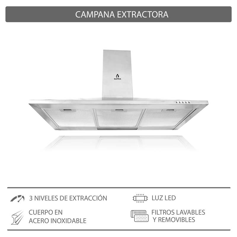 COMBO con campana de pared 90cm, parrilla eléctrica y parrilla de gas SUPRA DODICI de acero inoxidable