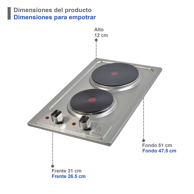 COMBO con campana de pared 90cm, parrilla eléctrica y parrilla de gas SUPRA DODICI de acero inoxidable