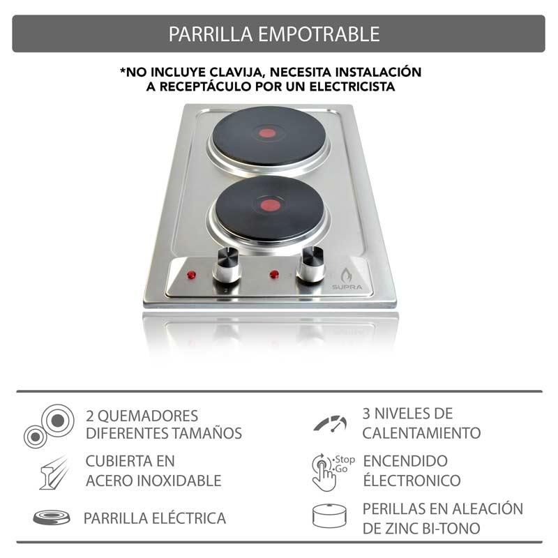 COMBO con campana de pared 90cm, parrilla eléctrica y parrilla de gas SUPRA DODICI de acero inoxidable
