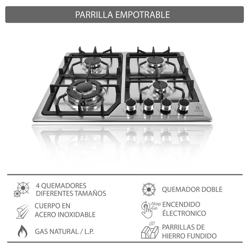 COMBO con campana de pared 90cm, parrilla eléctrica y parrilla de gas SUPRA DODICI de acero inoxidable