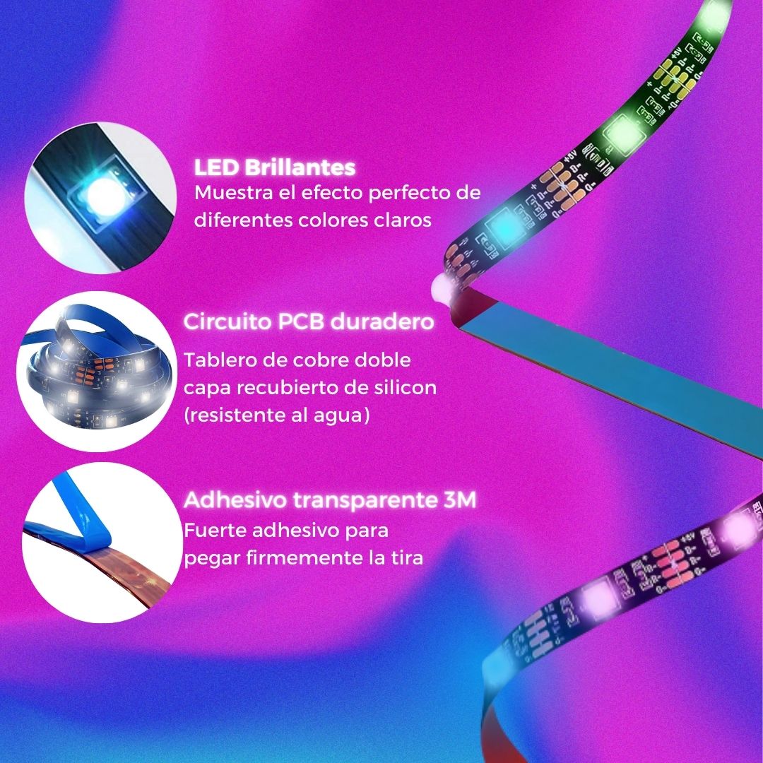 Tira Led Wifi RGB 5050 10 Metros 2 Rollos de 5 M Anti Agua Compatible Con Alexa Google Assistant Siri DOSYU