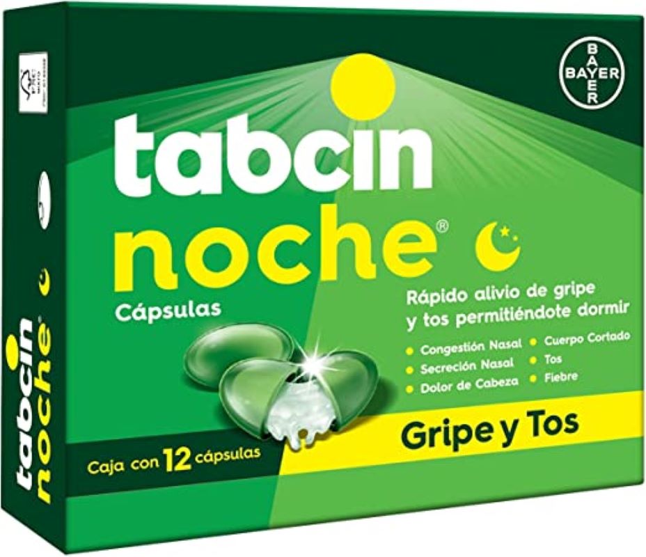 2 paquetes de 12 Capsulas Tabcin Noche 616992 Antigripal