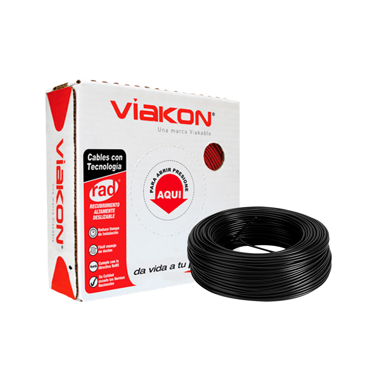 Caja 100 Mts, Cable eléctrico negro, Cal 10, 100% COBRE VIAKON