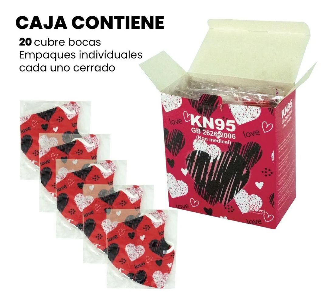 Cubrebocas Tapabocas Kn95 Infantil Estampado corazones 100 pzas