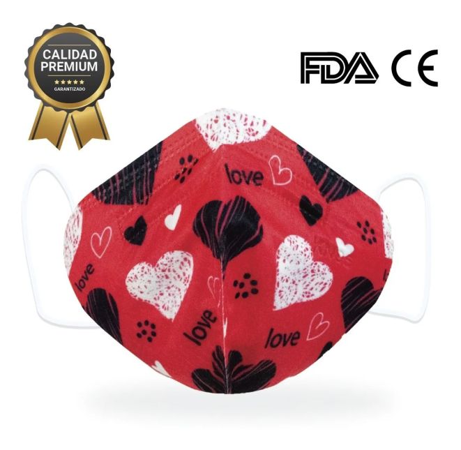 Cubrebocas Tapabocas Kn95 Infantil Estampado corazones 100 pzas