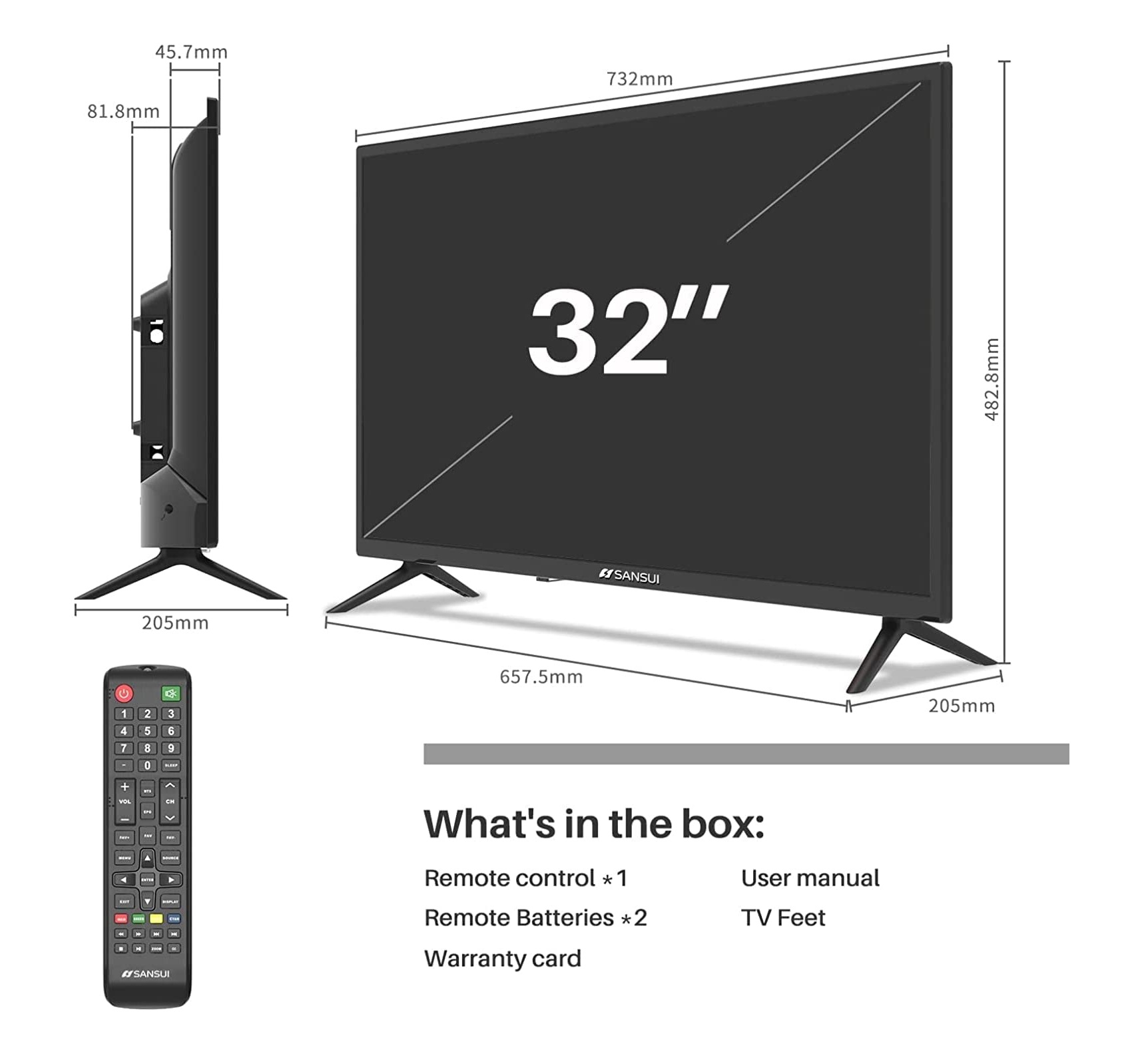 Pantalla Sansui 32 Pulgadas HD LED TV Basica SMX32T1H