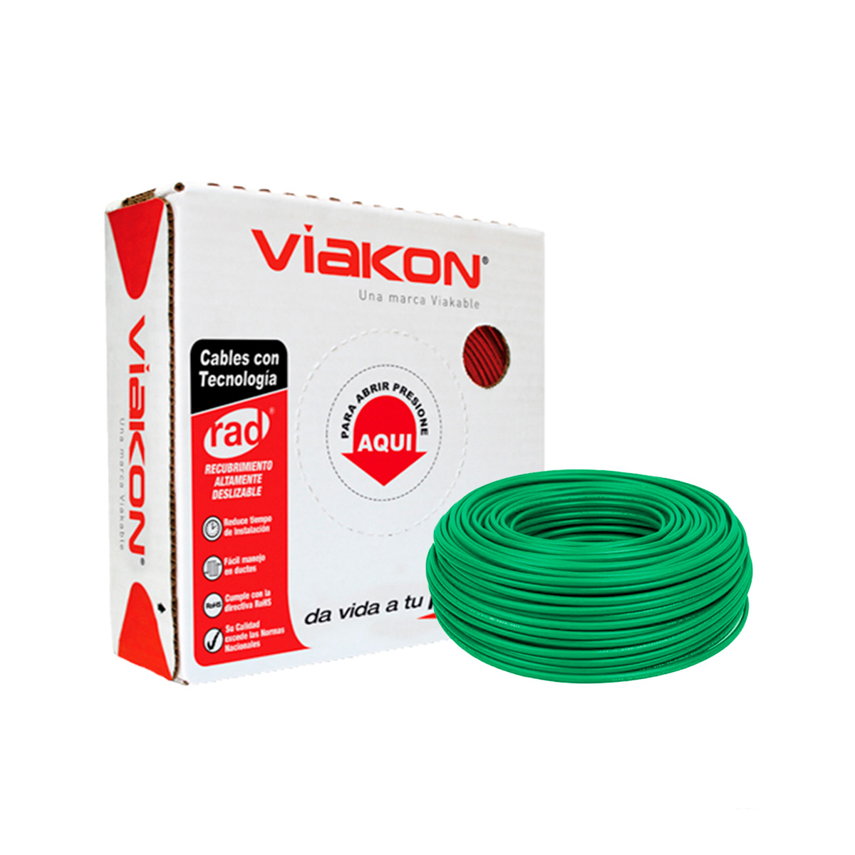 Caja 100 Mts, Cable eléctrico verde, Cal 16, 100% COBRE VIAKON