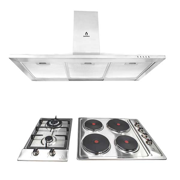 COMBO con campana de pared 90cm, parrilla de gas y parrilla eléctrica SUPRA ETNA de acero inoxidable