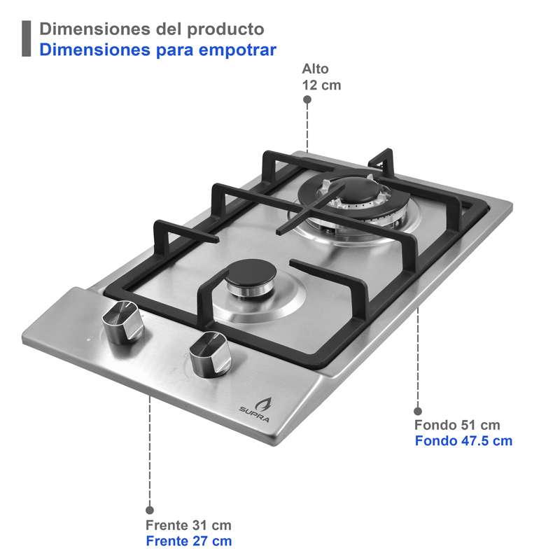 COMBO con campana de pared 90cm, parrilla de gas y parrilla eléctrica SUPRA ETNA de acero inoxidable