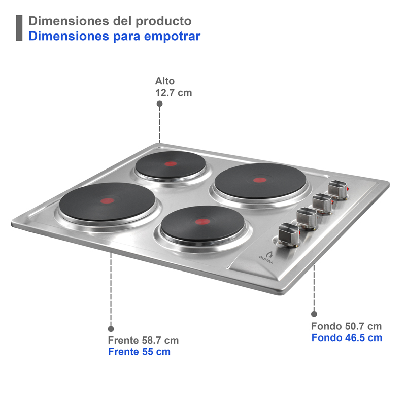 COMBO con campana de pared 90cm, parrilla de gas y parrilla eléctrica SUPRA ETNA de acero inoxidable