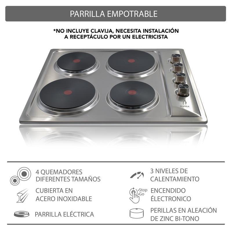 COMBO con campana de pared 90cm, parrilla de gas y parrilla eléctrica SUPRA ETNA de acero inoxidable