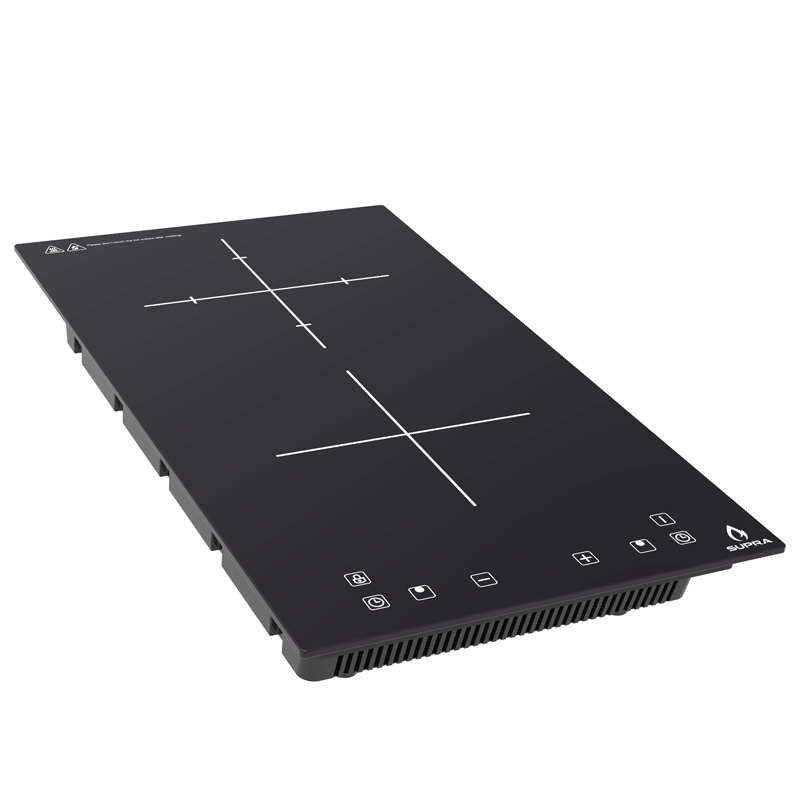 COMBO con campana de pared 90cm, parrilla de inducción y parrilla de gas SUPRA GRONA de cristal templado color negro