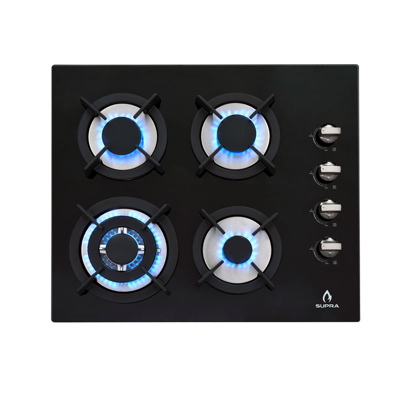 COMBO con campana de pared 90cm, parrilla de inducción y parrilla de gas SUPRA GRONA de cristal templado color negro