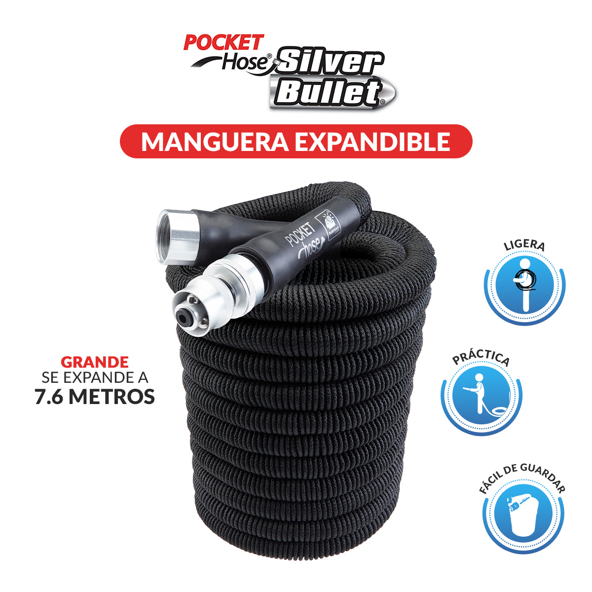 Manguera Expandible De 15 Metros Pocket Hose Silver Bullet