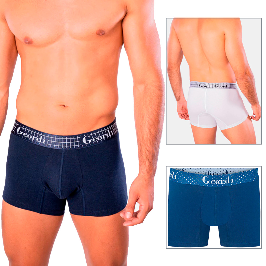 3 Pack Boxer Skiny Para Caballero Ropa Interior Caballero, Boxers Para Hombres, Boxer Algodón Corto Para Hombre, Set de 3 Piezas Boxers, Tripack de Boxer Blanco y Azul