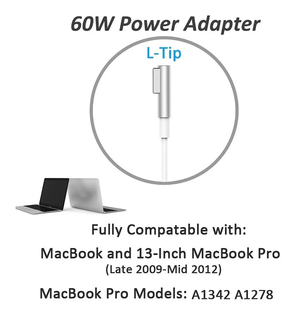 Cargador Compatible con MacBook Pro 60W, entrada tipo L.