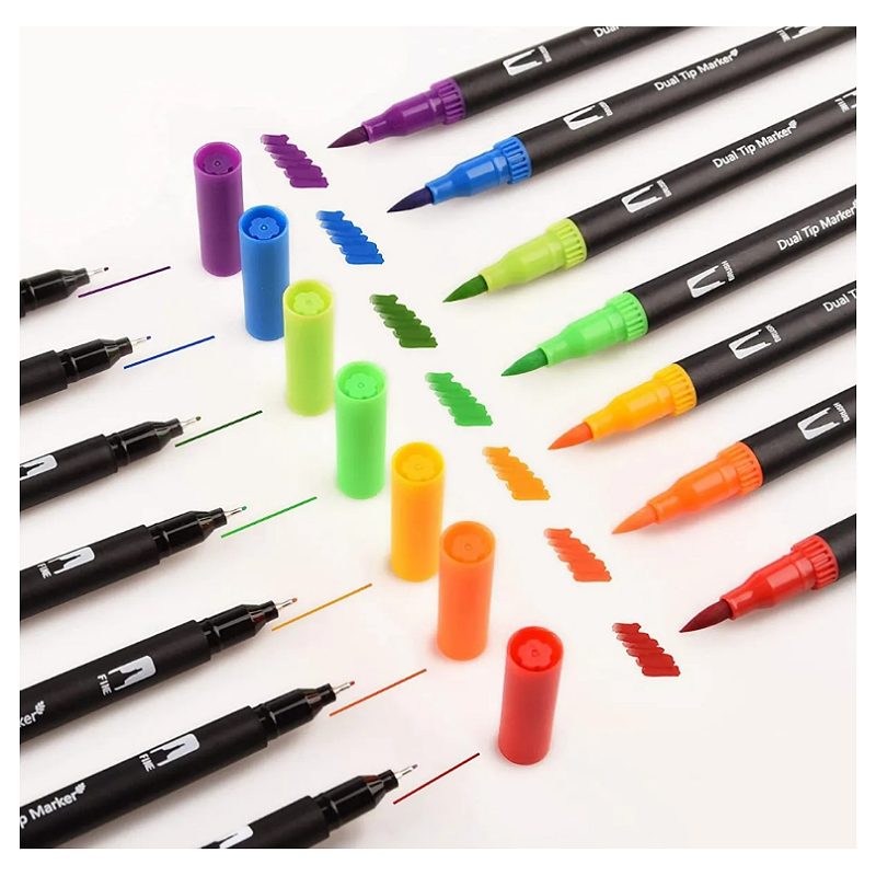 Marcadores Plumones Doble Punta Pincel 120 Colores Con Bolsa