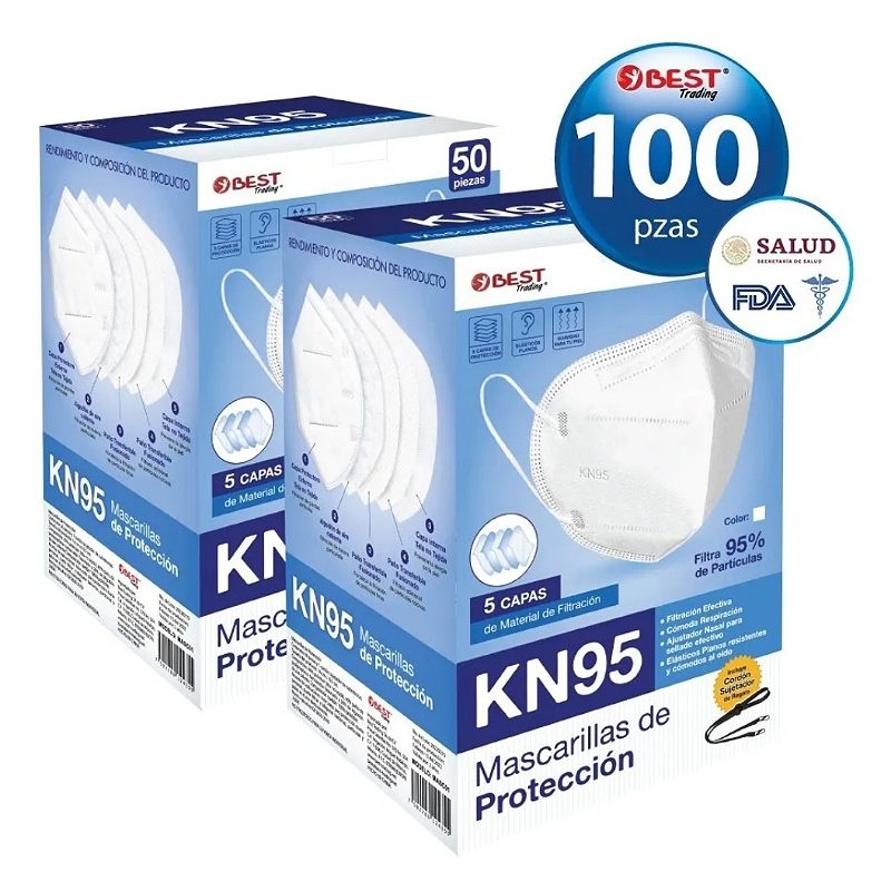 Cubrebocas Kn95 Tapabocas 100 Pz Mascarilla 5 Capas
