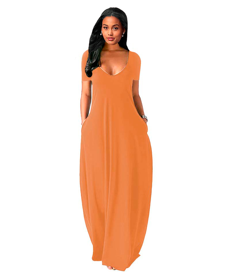 Maxi vestido manga corta y cuello v