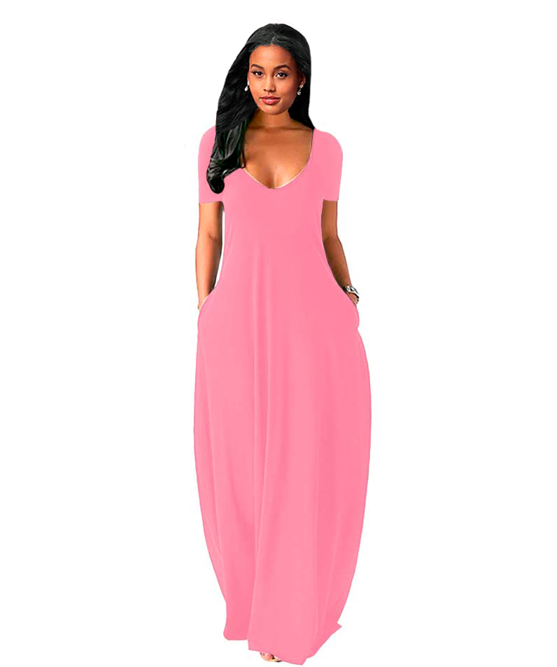 Maxi vestido manga corta y cuello v
