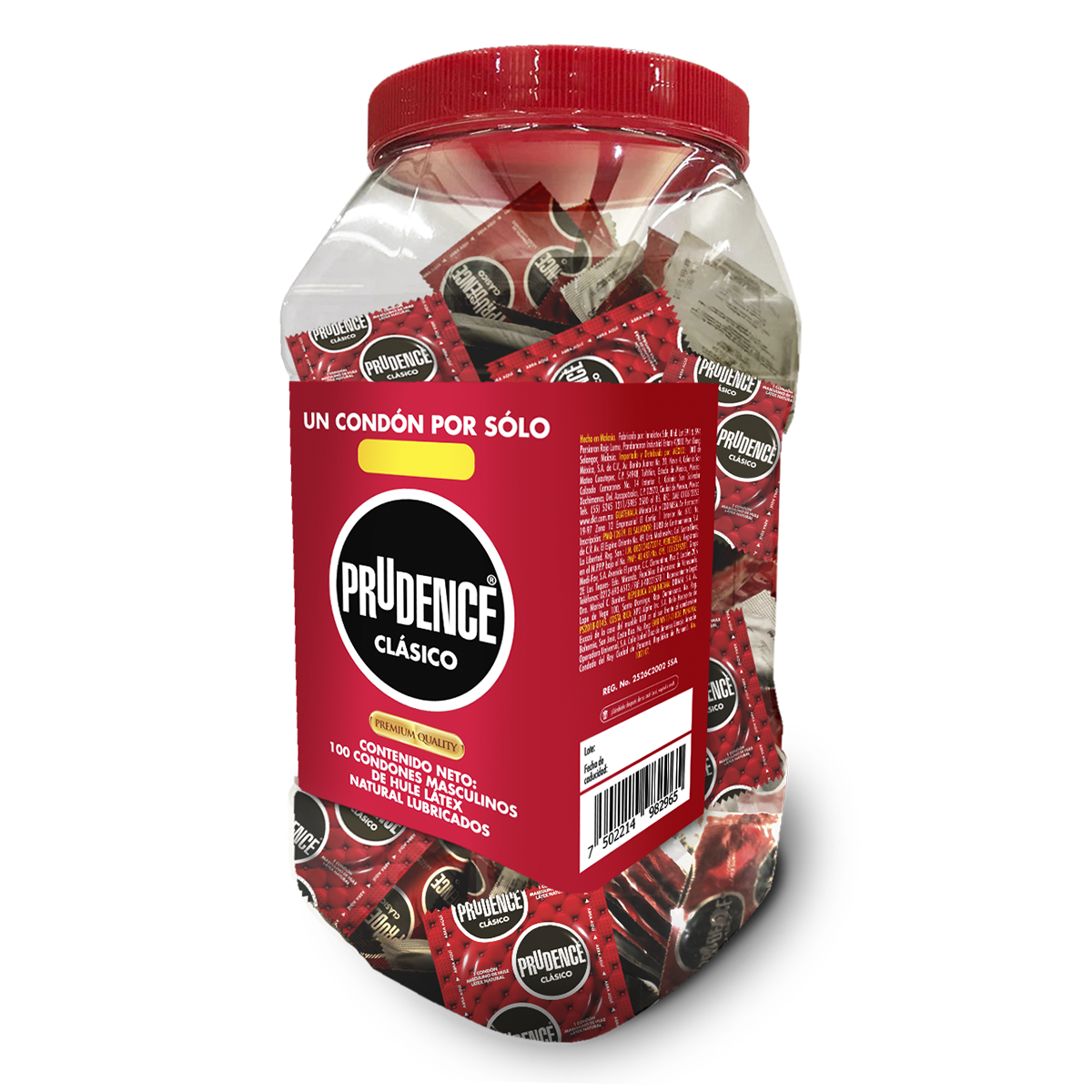 100 Condones Prudence Clásico Lubricado, En Bote - Vitrolero