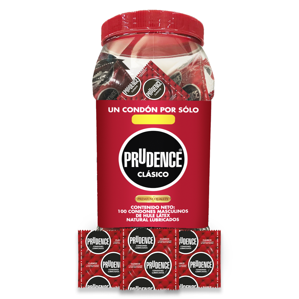 100 Condones Prudence Clásico Lubricado, En Bote - Vitrolero