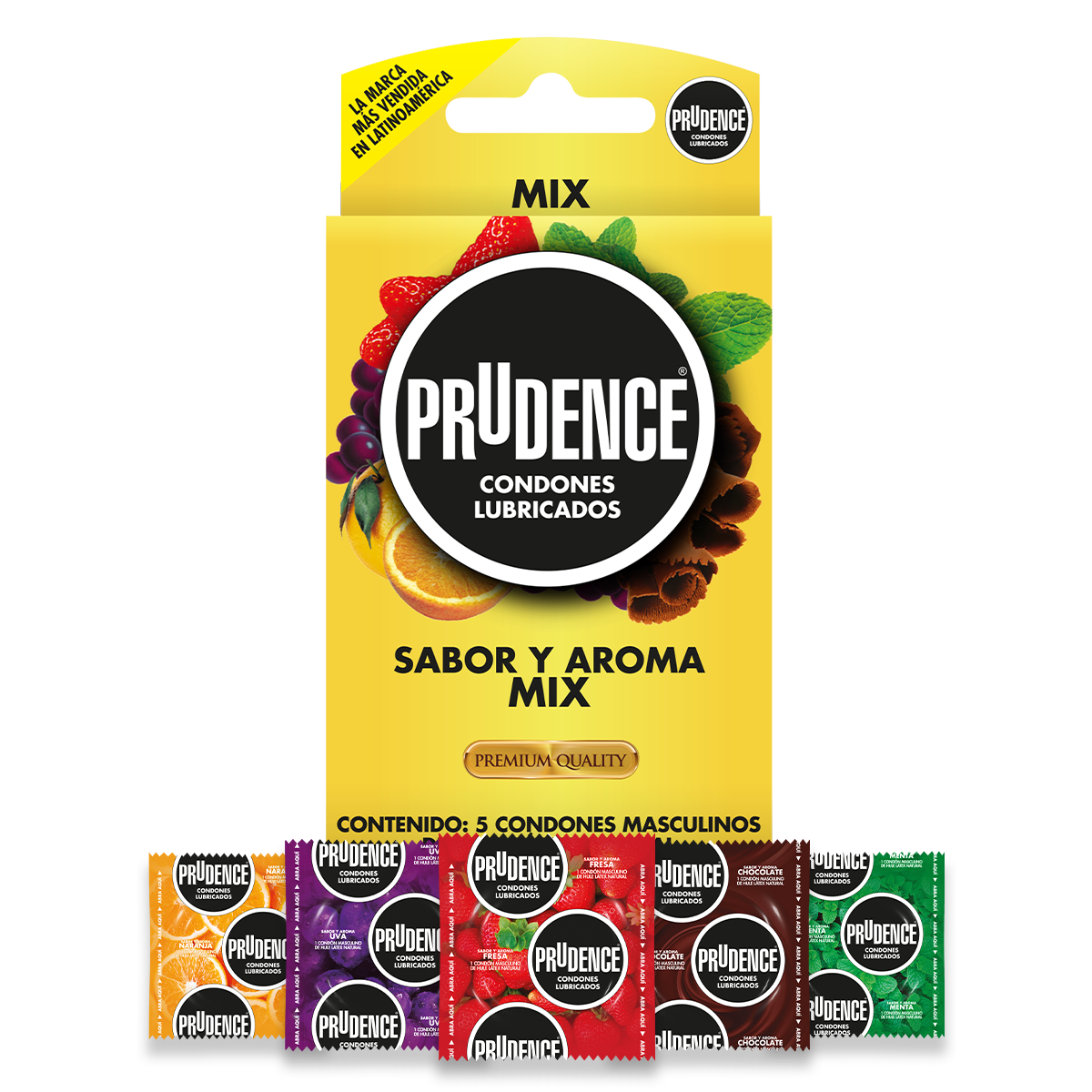 Paquete con 5 Condones Prudence Sabor Y Aroma Mix