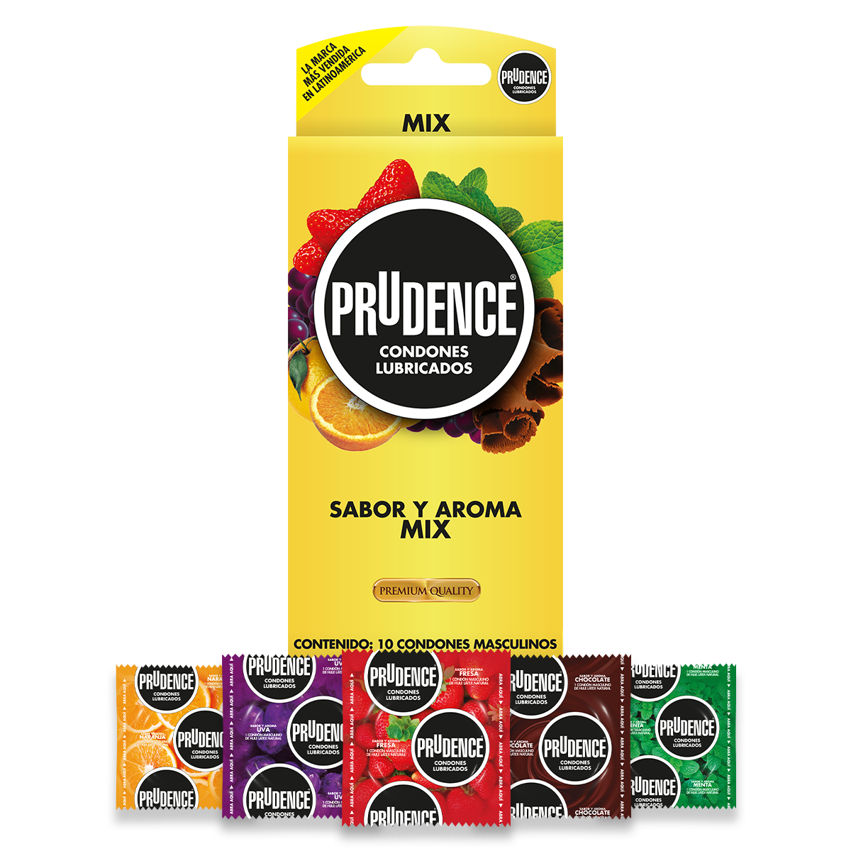Paquete con 10 Condones Prudence Sabor Y Aroma Mix