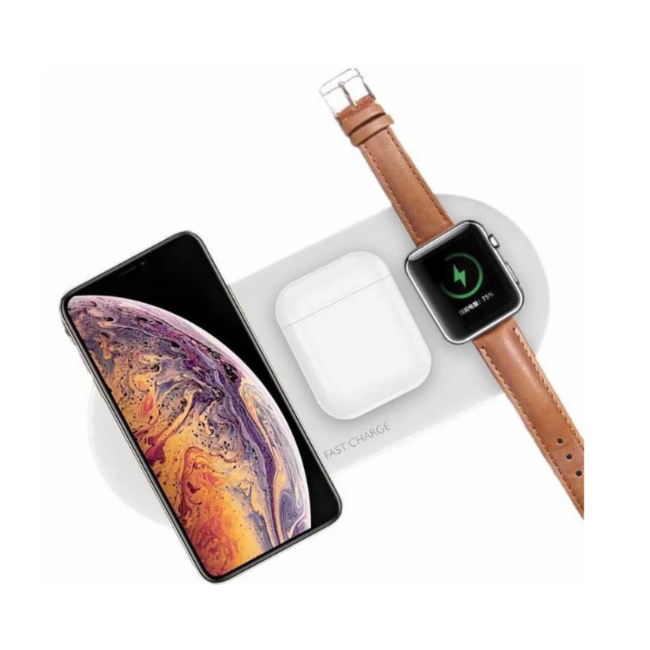 Cargador Inalámbrico Qi 3 en 1 compatible con iPhone, Airpods, iWatch y celulares de carga inalámbrica