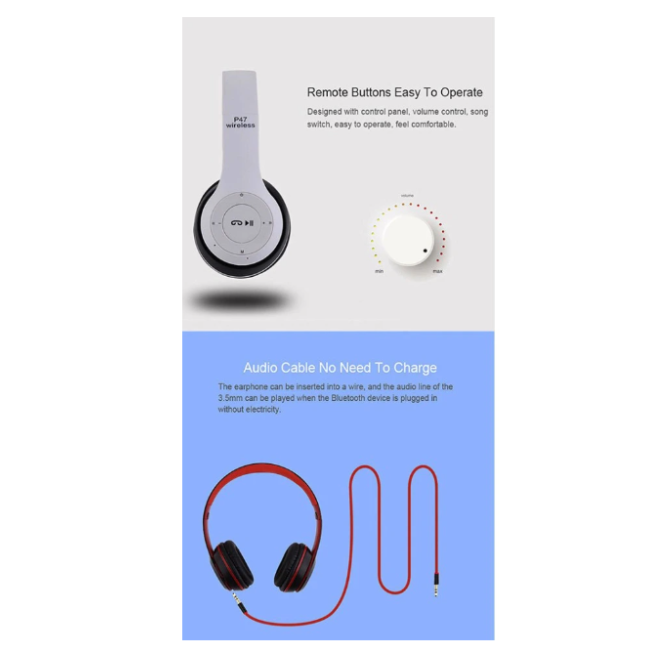 Audífonos Inalámbricos Diadema P47 estéreo 5.0+EDR 