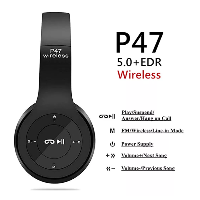 Audífonos Inalámbricos Diadema P47 estéreo 5.0+EDR 