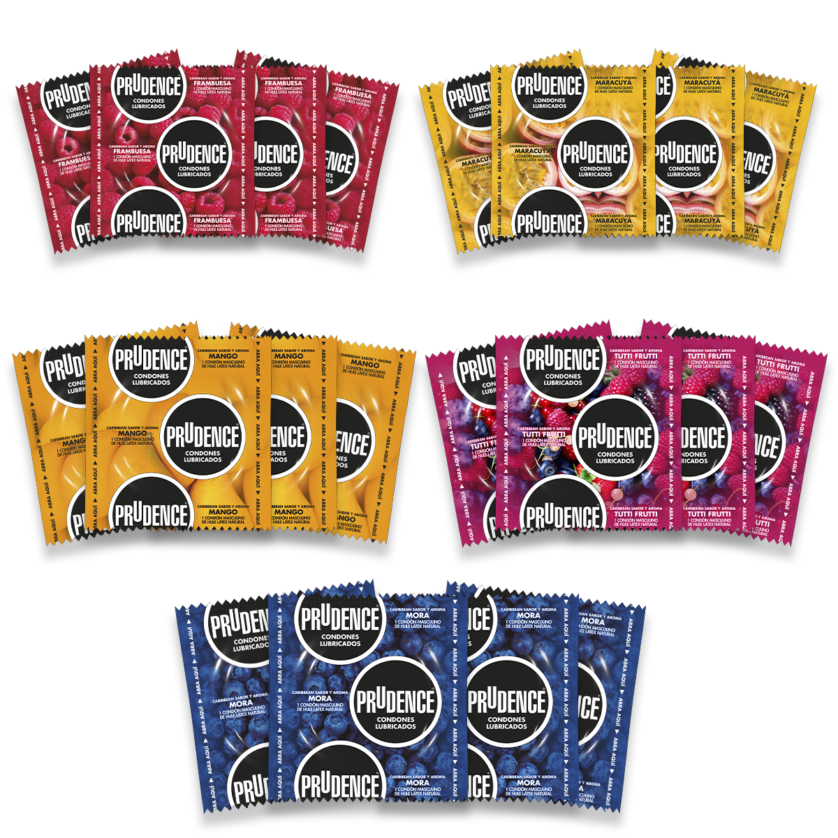Paquete con 20 Condones Prudence con Sabor Y Aroma - Caribbean Mix