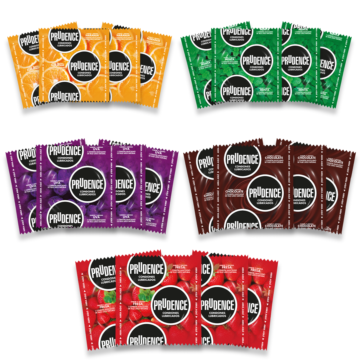 Paquete con 20 Condones Prudence con Sabor Y Aroma Mix