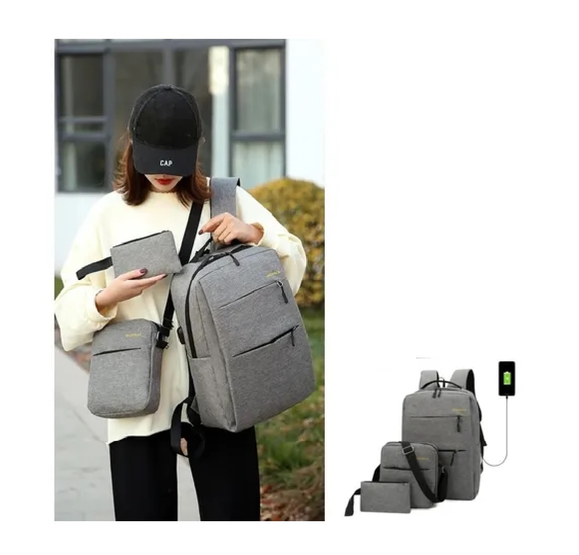 Mochila Multifuncional Antirrobo Con Cargador Usb, Gris Obscuro
