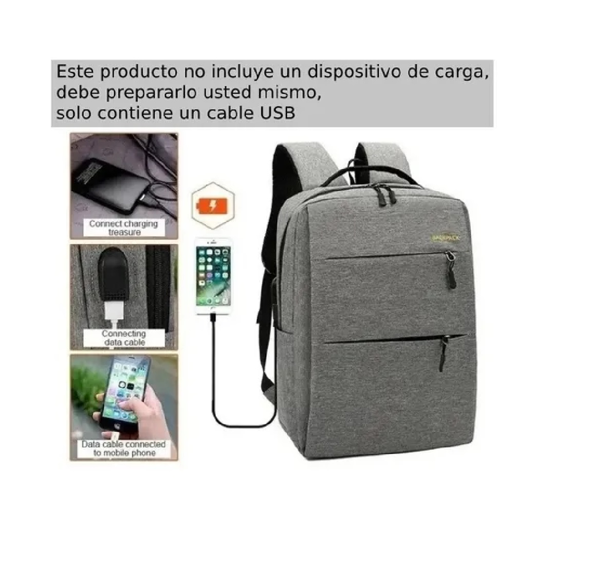 Mochila Multifuncional Antirrobo Con Cargador Usb, Gris Obscuro
